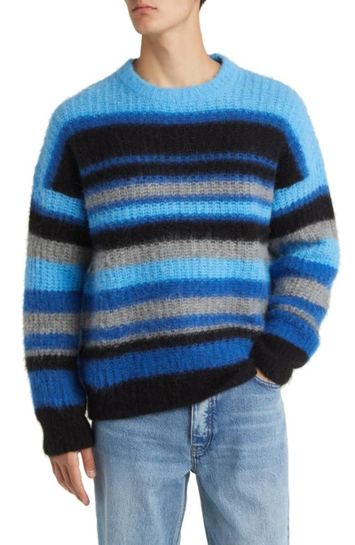 Frame Stripe Alpaca Blend Crewneck Jumper In Sky Blue Multi