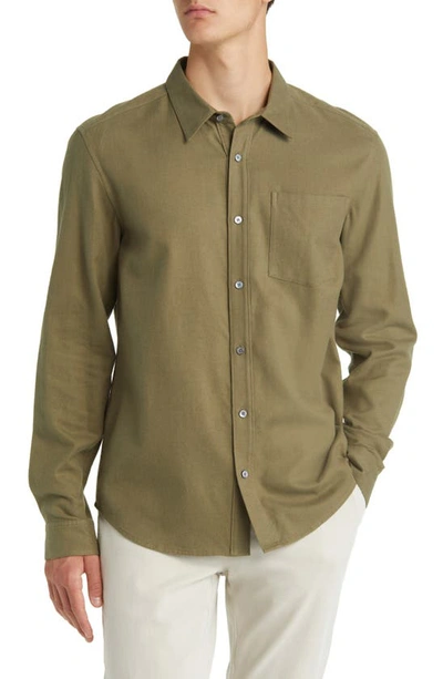 FRAME BRUSHED COTTON BLEND BUTTON-UP SHIRT