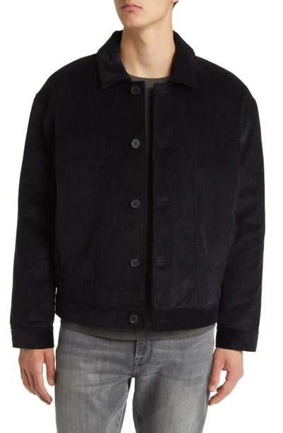 Frame Wide Wale Corduroy Trucker Jacket In Black