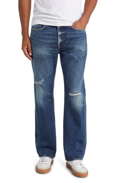 Frame The Boxy Straight-leg Distressed Jeans In Blue