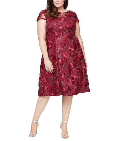 Alex Evenings Plus Size Lace A-line Dress In Cranberry