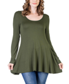 24seven Comfort Apparel Long Sleeve Solid Color Swing Style Flared Tunic Top In Green