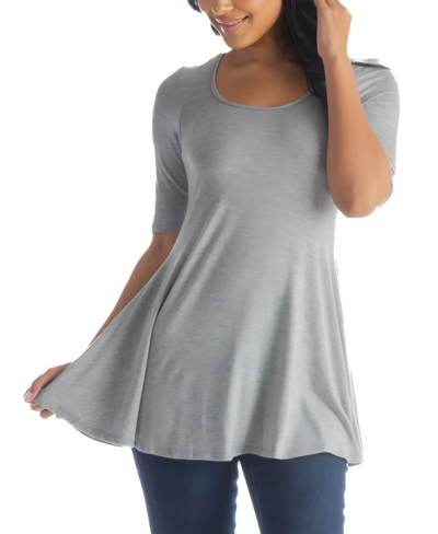 24seven Comfort Apparel Women's Elbow Sleeve Swing Tunic Top In Heather