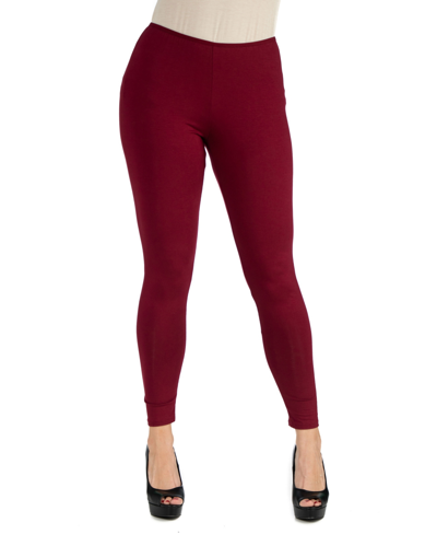 24seven Comfort Apparel Women's Stretch Ankle Length Leggings In Wine