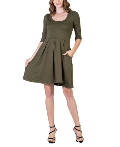 24seven Comfort Apparel Women's Three Quarter Sleeve Mini Dress In Olive