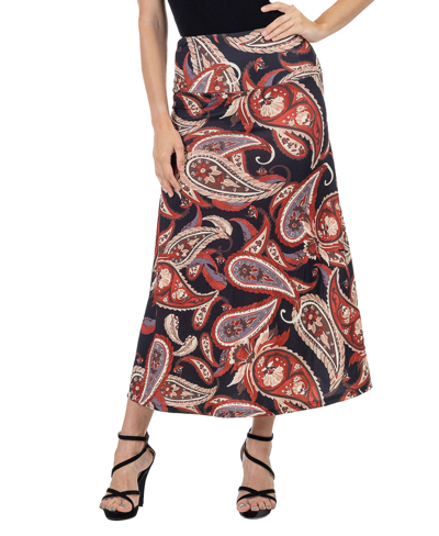 24seven Comfort Apparel Women's Paisley Print Maxi Skirt In Rust Multi