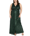NIGHTWAY NIGHTWAY PLUS SIZE STRIPED SEQUINED V-NECK SLEEVELESS GOWN