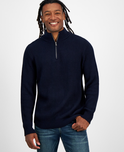 And Now This Men's Regular-fit Ribbed-knit 1/4-zip Mock Neck Sweater, Created For Macy's In Navy