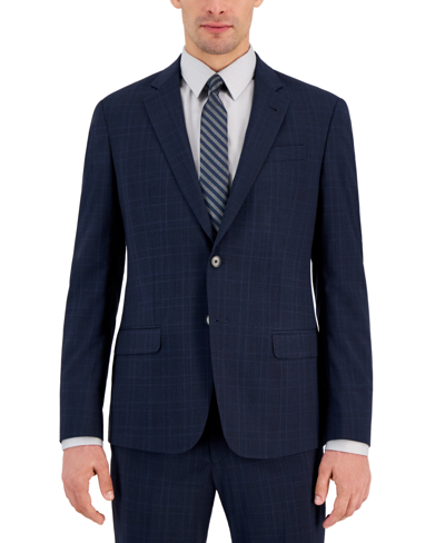 A X Armani Exchange Men's Slim-fit Navy Windowpane Plaid Suit Jacket