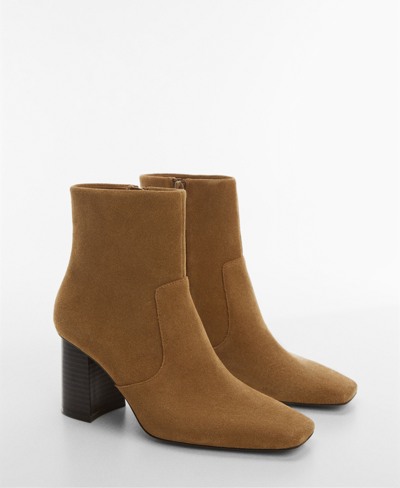 Mango Leather Ankle Boots Block Heel Brown