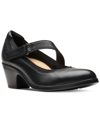 Clarks Women's Emily Mabel Asymmetric Mary Jane Shoes In Black Leather