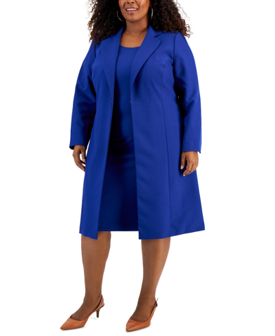 Le Suit Plus Size Topper Jacket & Sheath Dress Suit In Twilight Blue