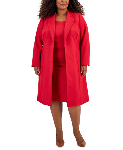Le Suit Women's Crepe Topper Jacket & Sheath Dress Suit, Regular And Petite Sizes In Cherry