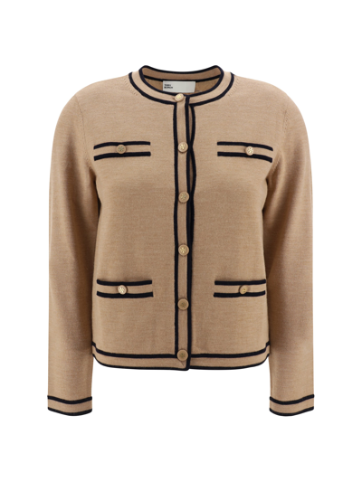 Tory Burch Kendra Cardigan Contrast In Camel