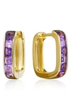 House Of Frosted Violet Amethyst Square Huggie Hoop Earrings In Gold