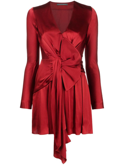 Alberta Ferretti Bow-detailing Pleated Dress In Red