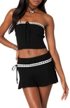 Edikted Khloe Lacey Ribbon Knit Tube Top In Black