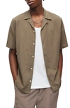 Allsaints Mattole Organic Cotton Stretch Relaxed Fit Button Down Camp Shirt In Earthy Brown