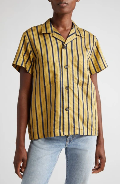 Bode Alumni Stripe Button-up Shirt In Yellow