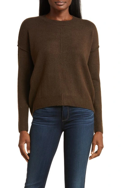 Vince Camuto Center Seam Crewneck Sweater In Chocolate