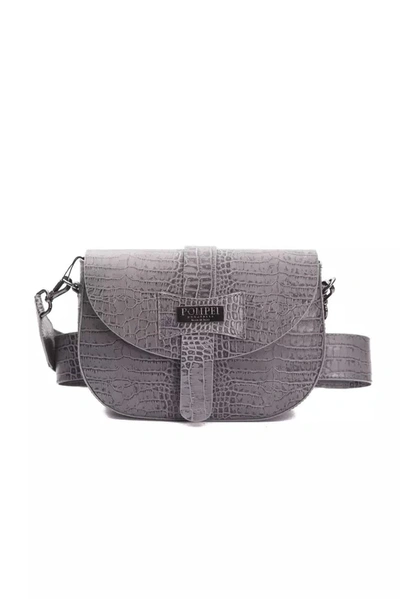 Pompei Donatella Elegant Crocodile-print Leather Crossbody Women's Bag In Grey