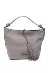 POMPEI DONATELLA POMPEI DONATELLA CHIC GRAY LEATHER SHOULDER BAG WITH LOGO WOMEN'S DETAIL