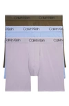 Calvin Klein Men's 3-pack Microfiber Stretch Boxer Briefs Underwear In Dark Olive/dapple Gray/bel Air Blue