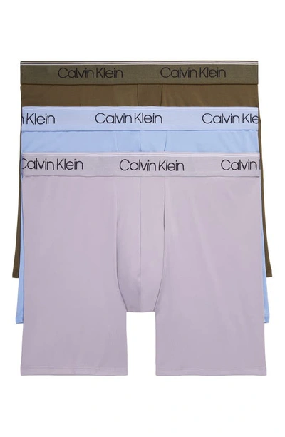 Calvin Klein Men's 3-pack Microfiber Stretch Boxer Briefs Underwear In Dark Olive,dapple Grey,bel Air Blue
