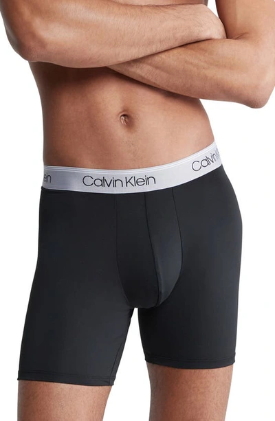 Calvin Klein Men's 3-pack Microfiber Stretch Boxer Briefs Underwear In Black W/ Dark Olive/dapple Grey/bel Air Blue Wbs