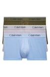 Calvin Klein Microfiber Stretch Wicking Low Rise Trunks, Pack Of 3 In Dark Olive Multi