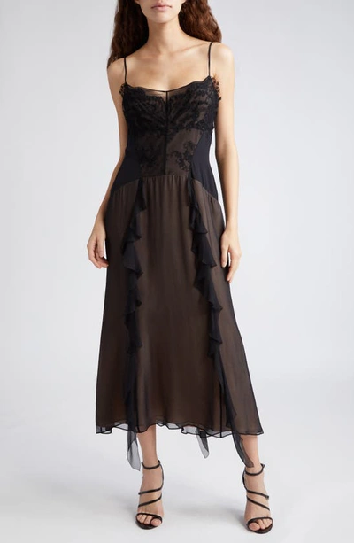 Jason Wu Collection Cosmic Floral Embroidered Tulle Chiffon Dress In Black