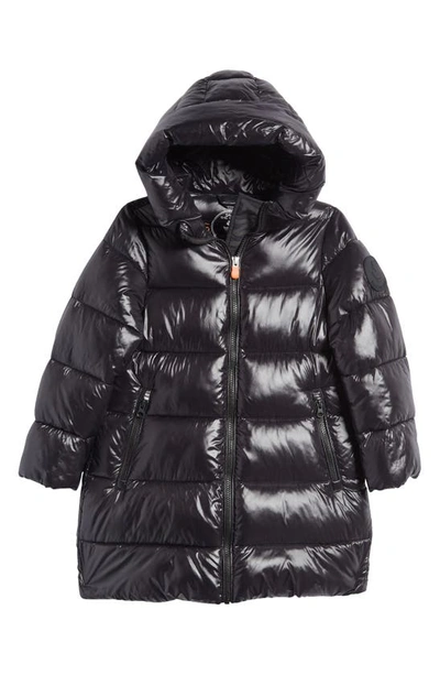 Save The Duck Kids' Hooded Nylon Puffer Coat In Black