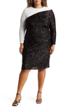 ANNE KLEIN COLORBLOCK SEQUIN LONG SLEEVE MIDI DRESS