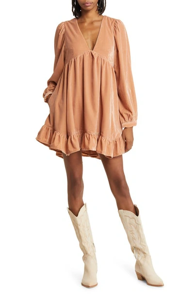 Free People Estella Long Sleeve Velvet Minidress In Rose Pearl