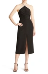Halston Piper Crystal-trim Crepe Midi Halter Dress In Black