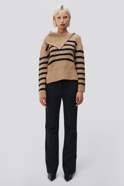 Jonathan Simkhai Adrienne Turtleneck In Camel Melange Black Stripe