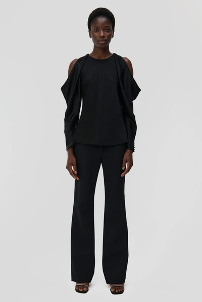 Simkhai Marisa Cold-shoulder Open-back Satin Top In Black