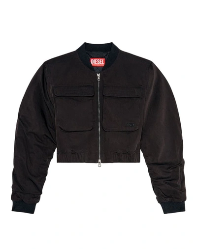 Diesel Cropped Bomber Jacket In Black