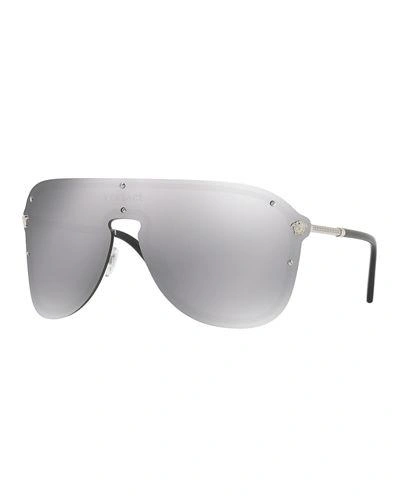 Versace Greek Key Shield Sunglasses In Silver
