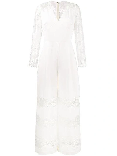 Huishan Zhang Faye Lace-panelled Wool-crepe Jumpsuit In White
