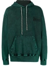 Aries Logo-print Distressed-finish Cotton Hoodie In Green