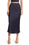 Open Edit Satin Maxi Skirt In Navy Baritone