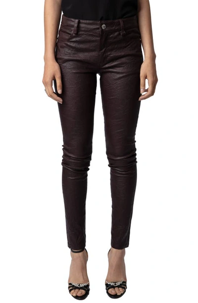 Zadig & Voltaire Phlame Leather Trousers In Chocolate