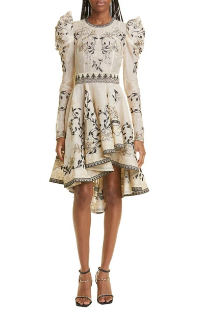 Zimmermann Lyrical Embroidered Linen-silk Mini Dress In Gold/cream