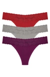 NATORI BLISS 3-PACK PERFECTION LACE TRIM THONGS