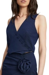 Bardot Asymmetric Pinstripe Overlap Vest In Navy Stripe