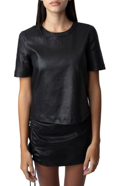 Zadig & Voltaire Tas Short Sleeve Leather Top In Noir