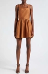 Alice And Olivia Saige Lace-up Minidress In Camel