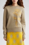 BURBERRY ROSE EMBROIDERED WOOL BLEND CREWNECK SWEATER