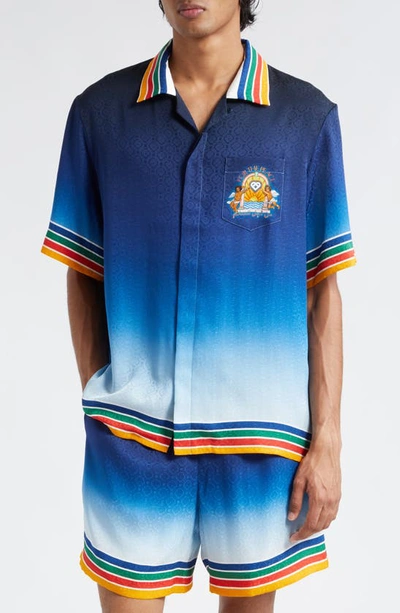 Casablanca Studio De Musique Silk Twill Shirt In Blue,multicolor